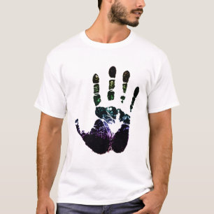 T-shirts impressão da mão do arco-íris
