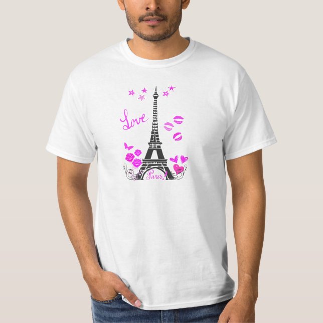 T-SHIRTS IMPRESSÃO DA TORRE EIFFEL DE PARIS DO AMOR (Frente)