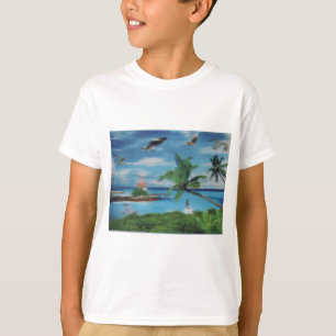 T-shirts Impressão de Arte de Cena de Praia Tropical
