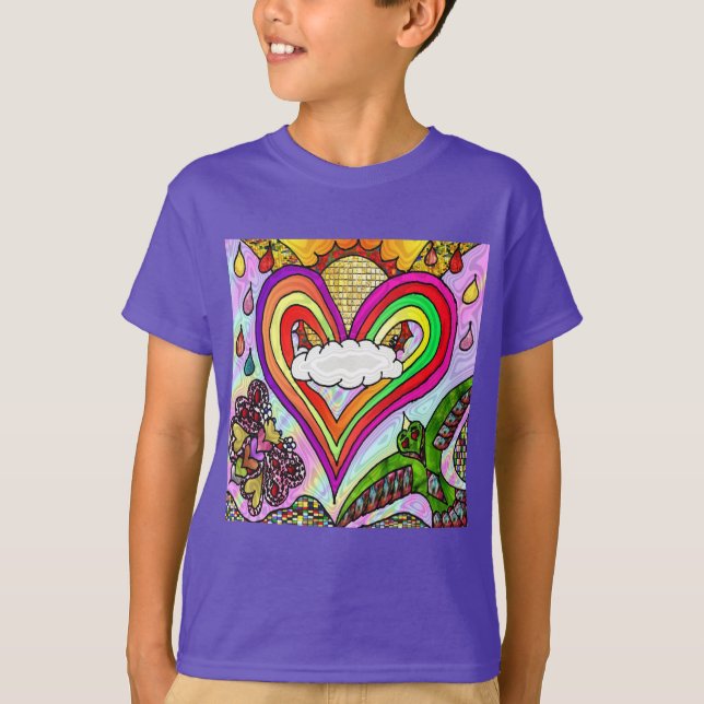 T-shirts Impressão de Arte de Coração Arco-Íris Psicodélico (Frente)