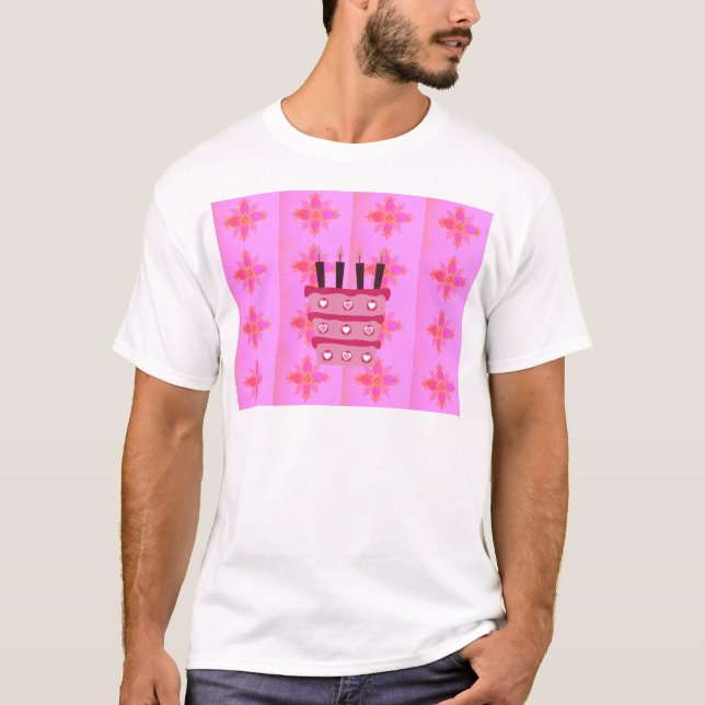 T-shirts Impressão de Bolo de Bolo Rosa (Frente)