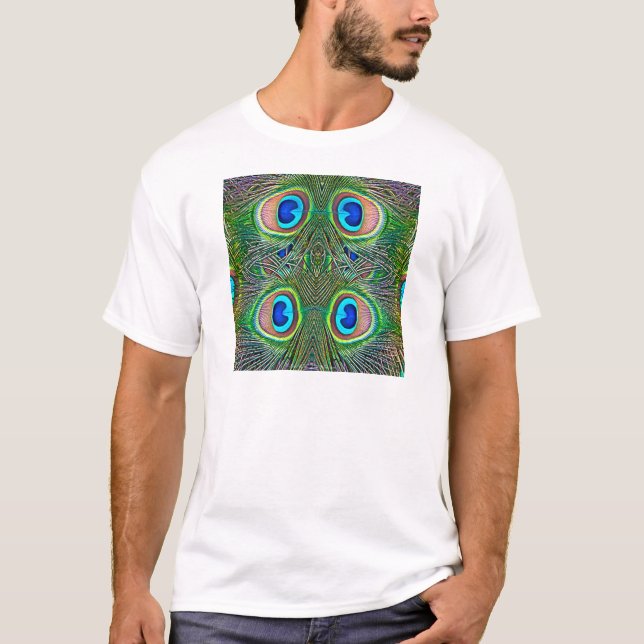 T-shirts Impressão de Caleidoscópio de Penas de Pavão (Frente)