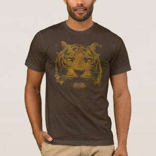 T-shirts Impressão de Tigre (Camisa Escura) Básica Masculin