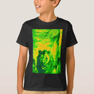T-shirts Impressão Fluorescente de Arte Lion de Visão Notur