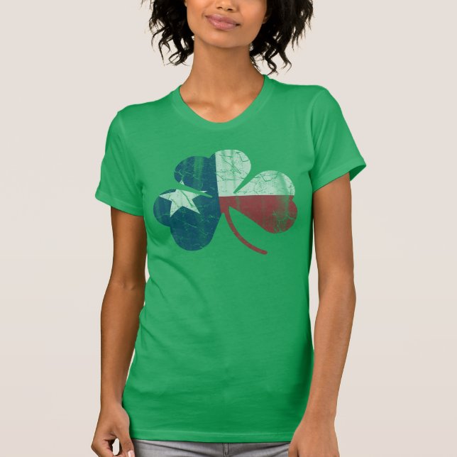 T-shirts Irish Texas Flag Shamrock Vintage Fade (Frente)