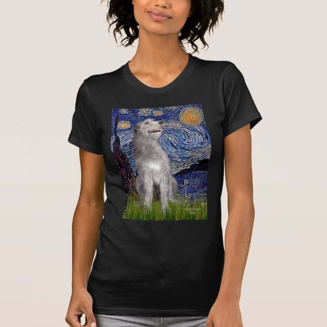 T-shirts Irish Wolfhound - Noite Estrelada (Vertical) (Frente)
