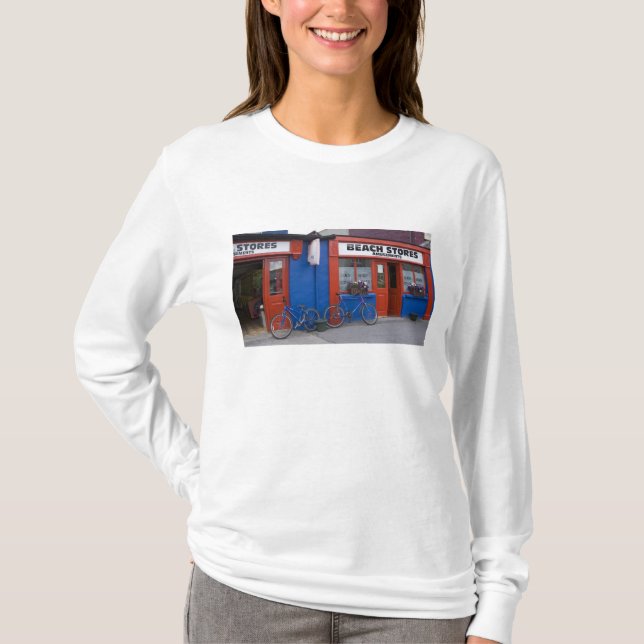 T-shirts Irlanda, Strandhill. Fachadas de lojas com bicicle (Frente)