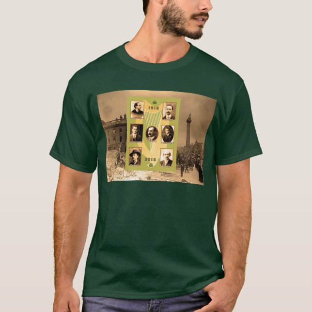 T-shirts Irlandês Heroes: Imagem para o Verde-Camisa Escuro (Frente)