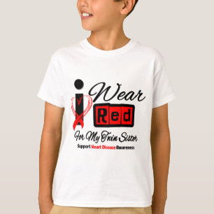 T-shirts Irmã gêmea - eu visto a doença cardíaca vermel