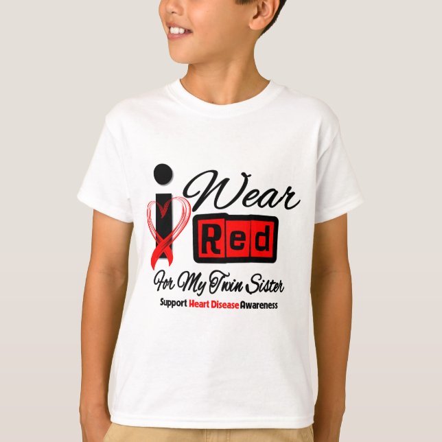 T-shirts Irmã gêmea - eu visto a doença cardíaca vermelha (Frente)