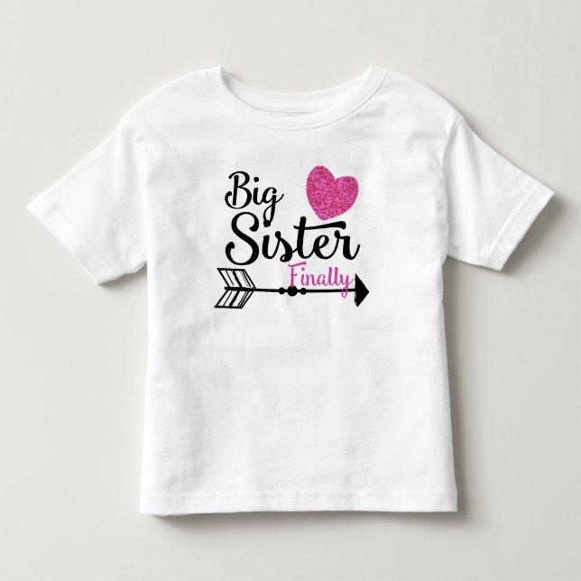 T-shirts Irmã Grande Finalmente Seta Cor-de-Rosa Raglan (Frente)