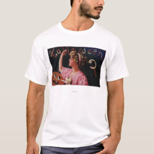 T-shirts Jack-O-Lanterna pela mulher que descasca Apple