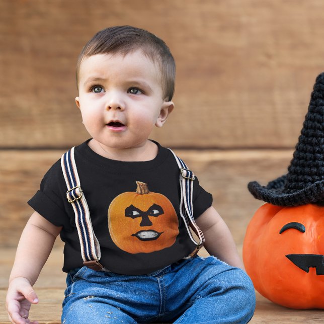 T-shirts Jack o' Lanterna Rosto Sinistro, Abóbora Halloween (Jack o' Lantern Sinister Face, Halloween Pumpkin Baby T-Shirt)