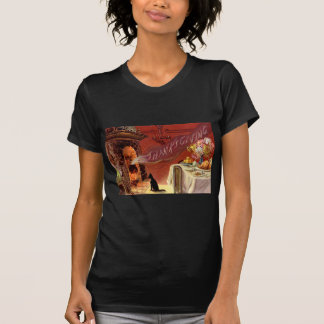 T-shirts Jantar de Ação de Graças Gato Preto Lareira Peru