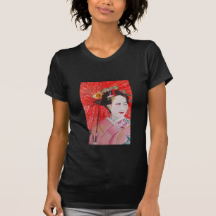 T-shirts Japonês Geisha com arte original de guarda-chuva v