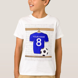 T-shirts Jérsei de futebol branco azul personalizado do