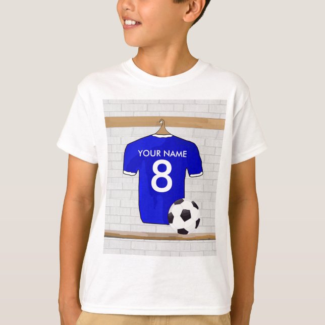 T-shirts Jérsei de futebol branco azul personalizado do (Frente)