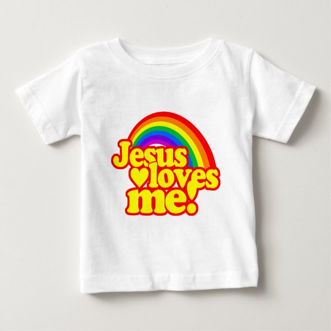 T-shirts Jesus ama-me (com arco-íris) (Frente)