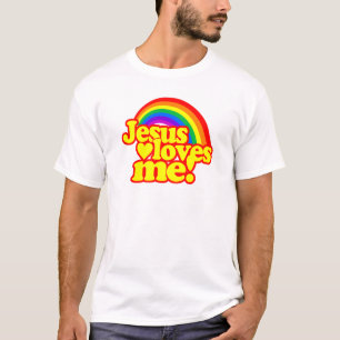 T-shirts Jesus ama-me (com arco-íris)
