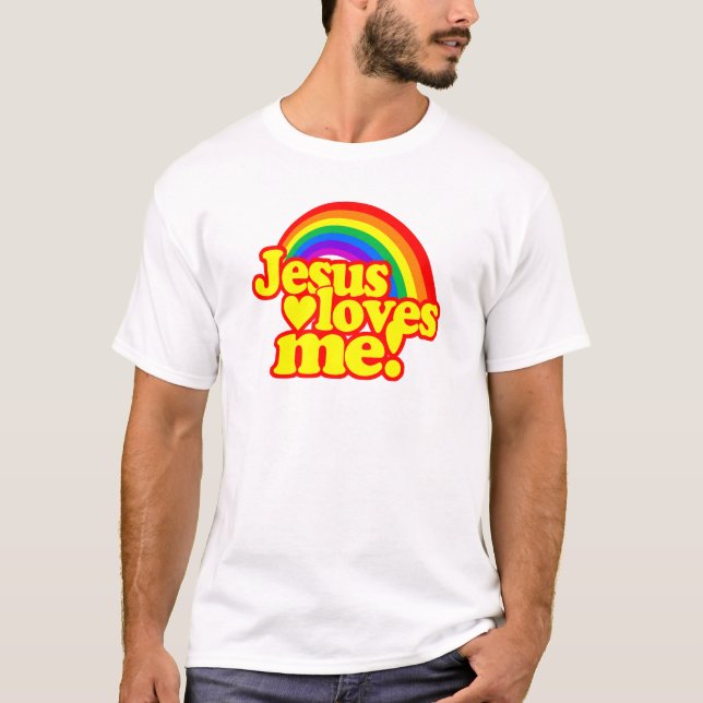 T-shirts Jesus ama-me (com arco-íris) (Frente)