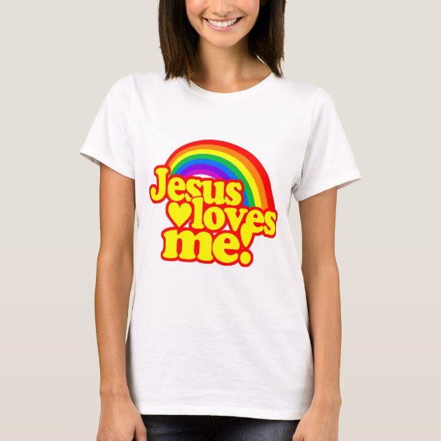 T-shirts Jesus ama-me (com arco-íris) (Frente)