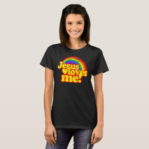 T-shirts Jesus ama-me cristão brilhante do arco-íris do