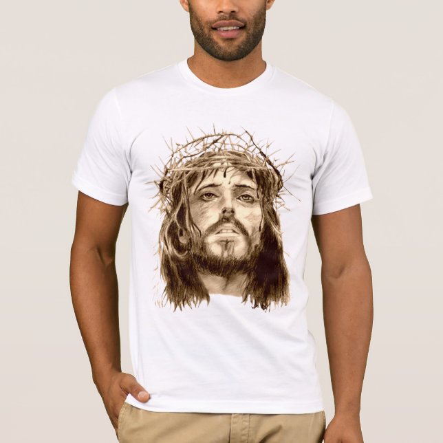 T-shirts Jesus Cristo com uma coroa de espinhos (Frente)
