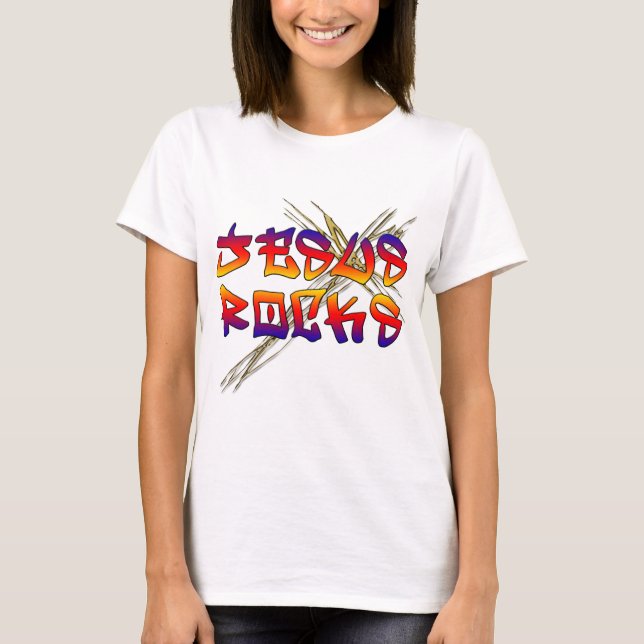 T-shirts Jesus Rocks Christian (Frente)