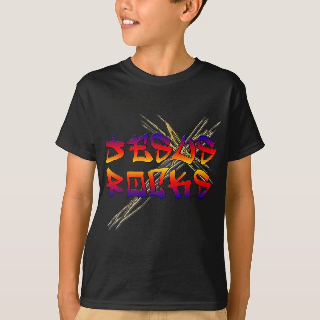 T-shirts Jesus Rocks Christian (Frente)