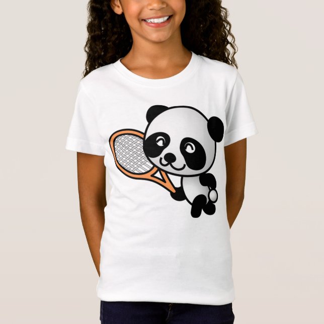 T-shirts Jogador de ténis do urso de panda dos desenhos (Frente)