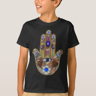 T-shirts Judaica Hamsa Hearts Flowers Opal Art Impressão