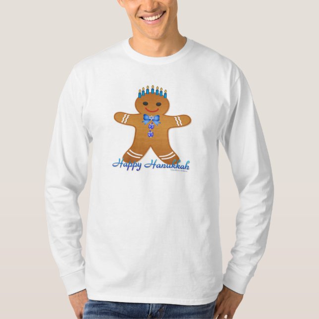 T-shirts Judaica Hanukkah Gingerpão Man Menorah (Frente)