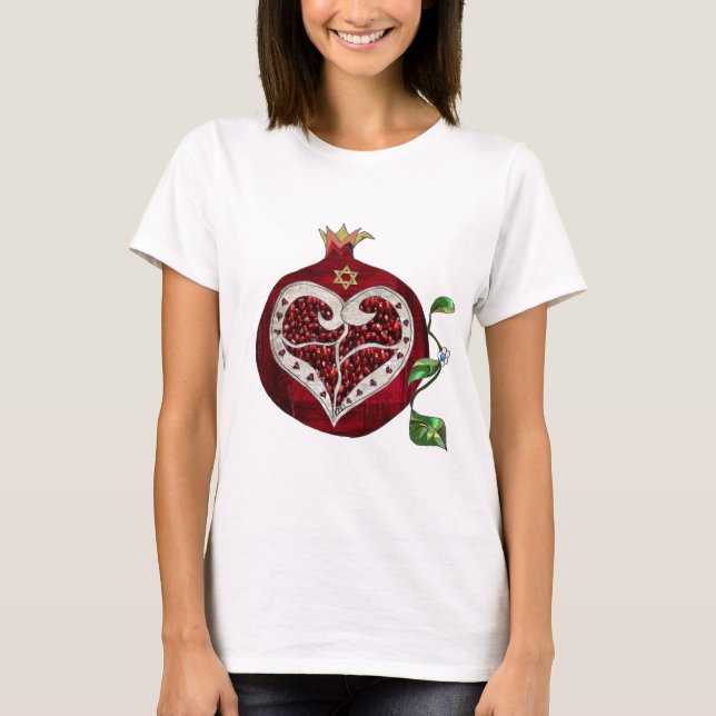 T-shirts Judaica Pomegranate Heart Hanukkah Rosh Hashanah (Frente)