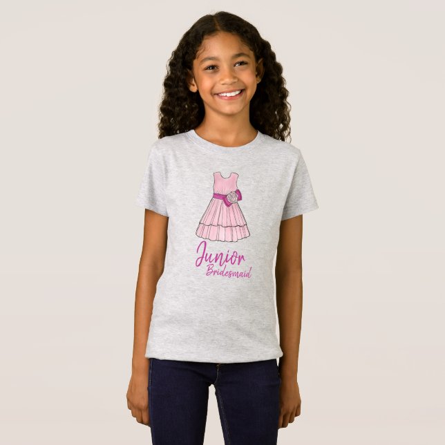 T-shirts Júnior Bridesmaid Rosa Bridal Party Vestida Garota (Frente Completa)