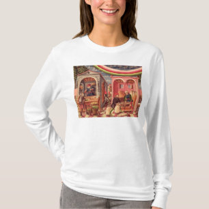 T-shirts Jupiter, detalhe de fruta e de comerciantes da