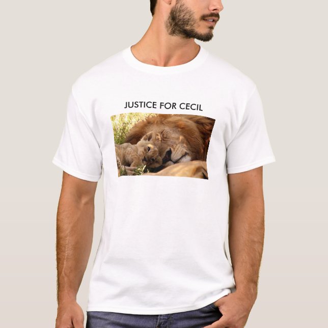 T-shirts Justiça para Cecil o Leão com Seu Cub (Frente)