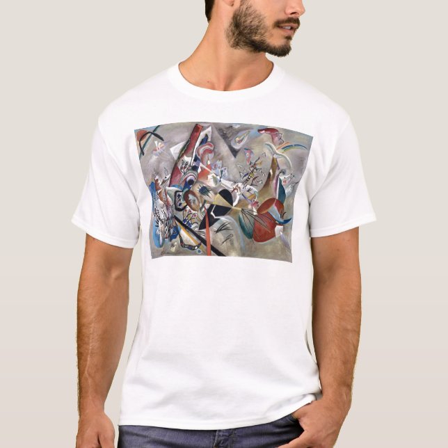 T-shirts Kandinsky Na Trabalho de arte Cinza Da Abstrato (Frente)