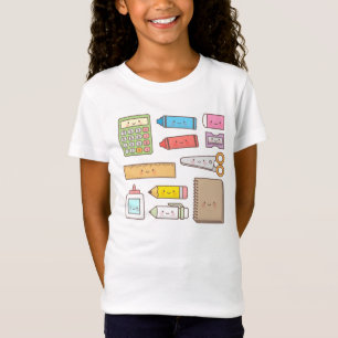 T-shirts Kawaii Kids de volta ao material escolar