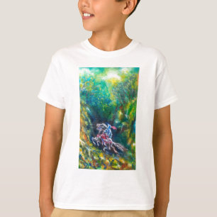 T-SHIRTS KNIGHT LANCELOT, HORSE ANDANDO NA FLORESTA VERDE