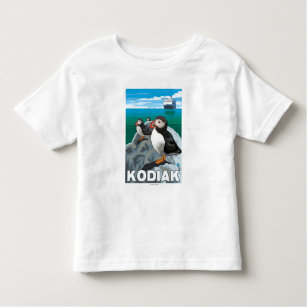 T-shirts Kodiak, AlaskaPuffins e navio de cruzeiros do