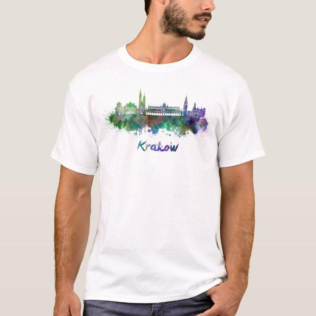 T-shirts Krakow skyline in watercolor (Frente)