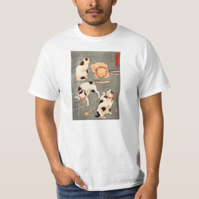 T-shirts Kuniyoshi quatro gatos (Frente)