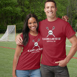 T-shirts Lacrosse Stick and Ball Custom Player Team Name<br><div class="desc">Mostre seu orgulho de equipe com este design de lacrosse personalizado com bastões de lacrosse cruzados e uma bola. Adicionar texto personalizado - nome da equipe, nome do jogador - e um número ou ano de camisa. Faz um presente perfeito para o final da temporada, jogador ou treinador. Altere o...</div>