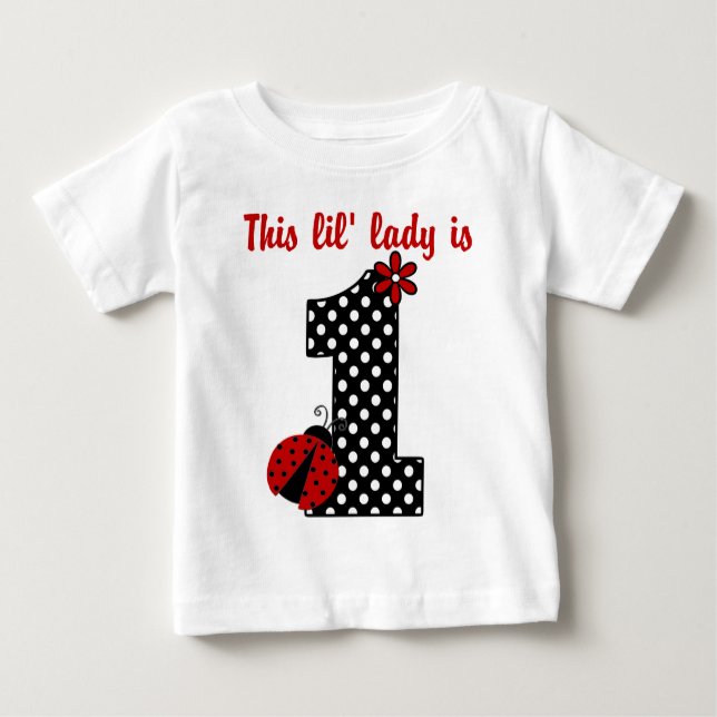 T-shirts "Ladybug First Birthday" MONOGRAM RUFLE TEE (Frente)