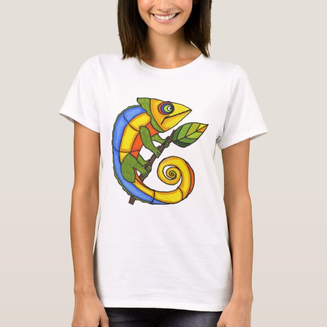 T-shirts Lagarto Colorido em um Galho (Frente)