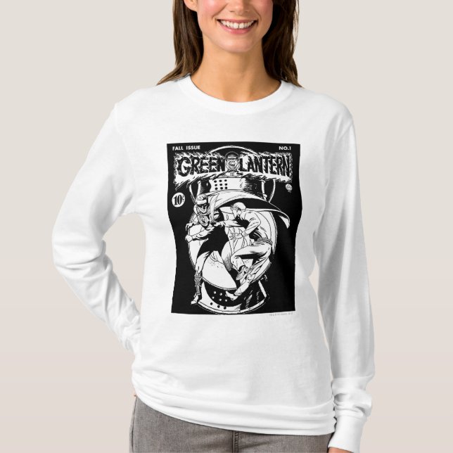 T-shirts Lantera Verde com capa na luta, Preto e Branco (Frente)