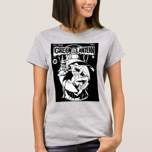 T-shirts Lantera Verde com capa na luta, Preto e Branco (Frente)