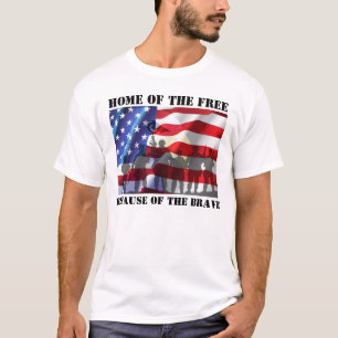 T-shirts Lar Patriótico Dos Livres Por Causa Dos Valentes