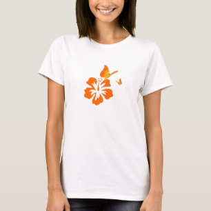 T-shirts laranja da borboleta e da flor