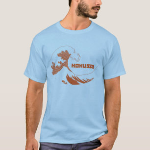 T-shirts laranja da onda do hokusai grande